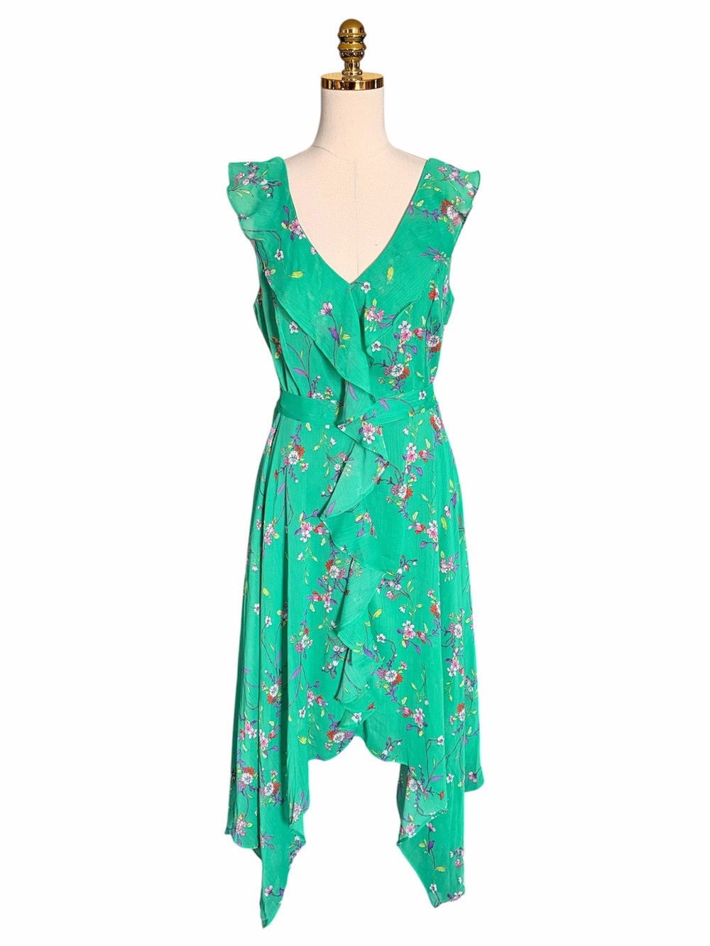 Emma & Michele Green Garden Floral Ruffle Asymmetric Fairy Whimsical Dress 10
